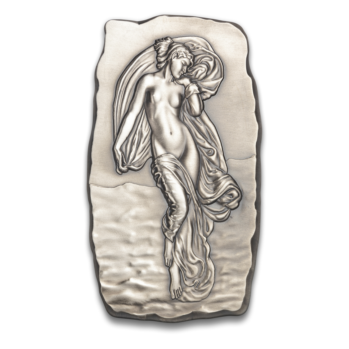 ARGENTIA SILVER ‘WOMAN ON WATER’ BAR, 1 KILO .9999 – ANTIQUED FINISH